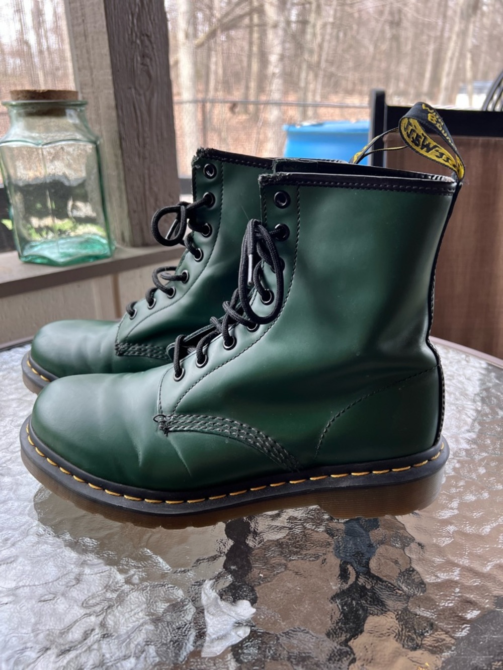 Dr. Martens Leather Lace-up Boot - Green with Yellow Stitching - Picture 6 of 14
